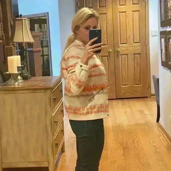 Alice + Olivia Orange Cream Stripped Aztec Jacket Lightweight Coat Size Medium. - Picture 4 of 14